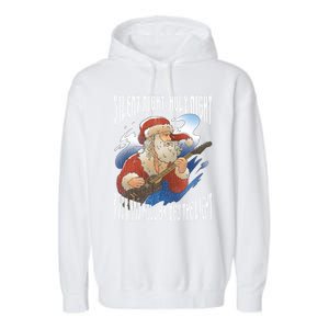 Rock Santa Guitar Guitarist Christmas Rock N Roll Great Gift Garment-Dyed Fleece Hoodie