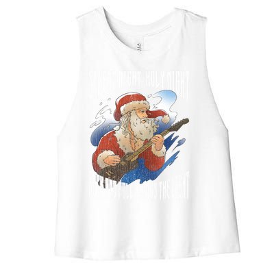 Rock Santa Guitar Guitarist Christmas Rock N Roll Great Gift Women's Racerback Cropped Tank