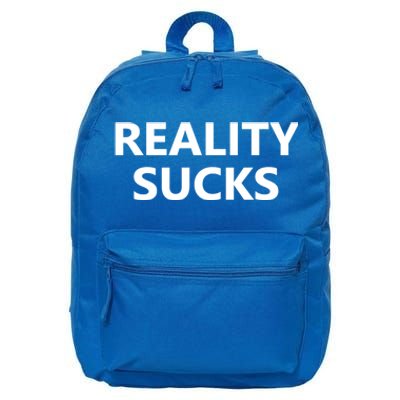 Reality Sucks Grey Letters Ironic Gift 16 in Basic Backpack