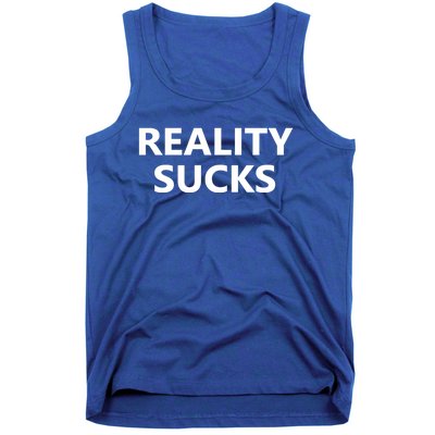 Reality Sucks Grey Letters Ironic Gift Tank Top