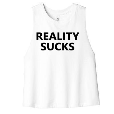 Reality Sucks Grey Letters Ironic Gift Women's Racerback Cropped Tank