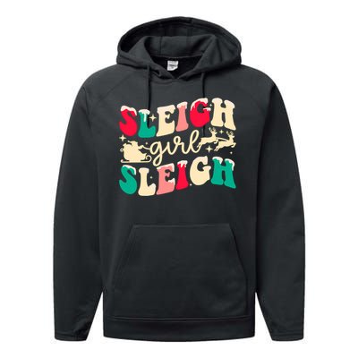 Retro Sleigh Girl Sleigh Christmas Xmas Holiday Sweatshirt Performance Fleece Hoodie