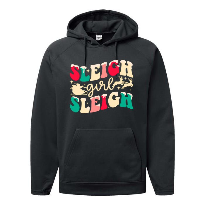 Retro Sleigh Girl Sleigh Christmas Xmas Holiday Sweatshirt Performance Fleece Hoodie