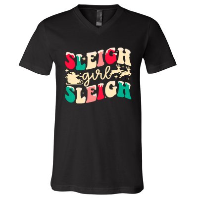 Retro Sleigh Girl Sleigh Christmas Xmas Holiday Sweatshirt V-Neck T-Shirt