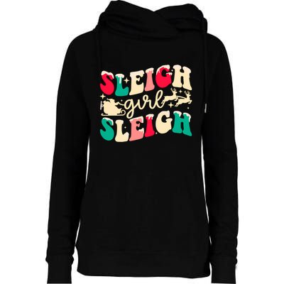 Retro Sleigh Girl Sleigh Christmas Xmas Holiday Sweatshirt Womens Funnel Neck Pullover Hood