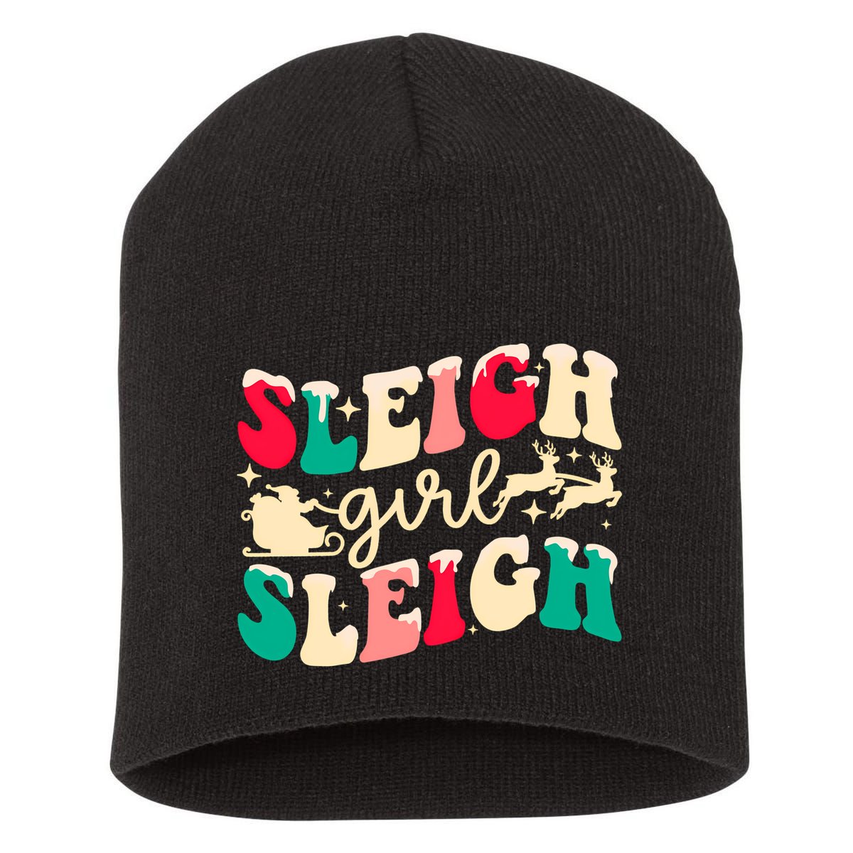 Retro Sleigh Girl Sleigh Christmas Xmas Holiday Sweatshirt Short Acrylic Beanie