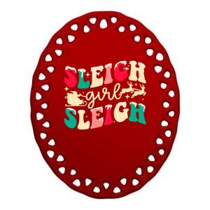 Retro Sleigh Girl Sleigh Christmas Xmas Holiday Sweatshirt Ceramic Oval Ornament