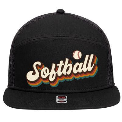 Retro Softball Graphic Softball Gift 7 Panel Mesh Trucker Snapback Hat