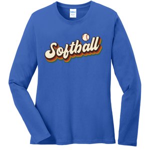 Retro Softball Graphic Softball Gift Ladies Long Sleeve Shirt