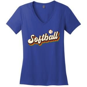 Retro Softball Graphic Softball Gift Women's V-Neck T-Shirt