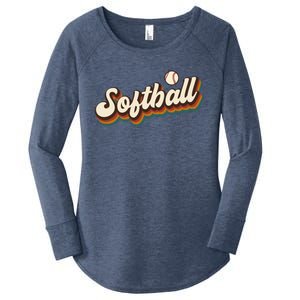 Retro Softball Graphic Softball Gift Women's Perfect Tri Tunic Long Sleeve Shirt