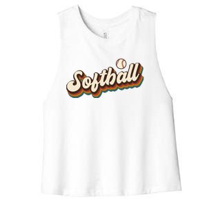 Retro Softball Graphic Softball Gift Women's Racerback Cropped Tank