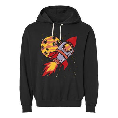 Rocket Spaceship Galaxy Retro Garment-Dyed Fleece Hoodie