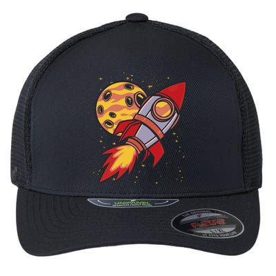 Rocket Spaceship Galaxy Retro Flexfit Unipanel Trucker Cap