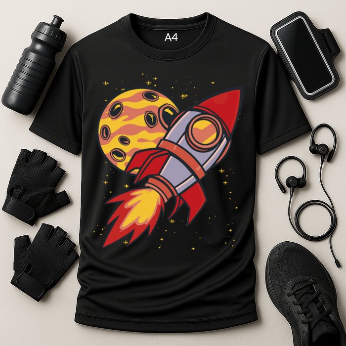Rocket Spaceship Galaxy Retro Cooling Performance Crew T-Shirt
