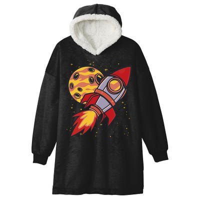 Rocket Spaceship Galaxy Retro Hooded Wearable Blanket