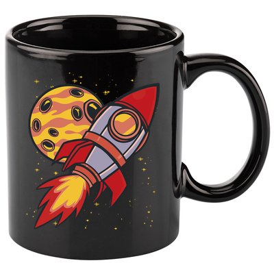 Rocket Spaceship Galaxy Retro 11oz C Handle Ceramic Mug