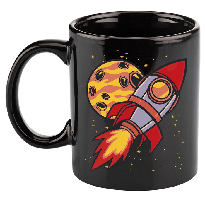 Rocket Spaceship Galaxy Retro 11oz C Handle Ceramic Mug