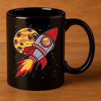 Rocket Spaceship Galaxy Retro 11oz C Handle Ceramic Mug