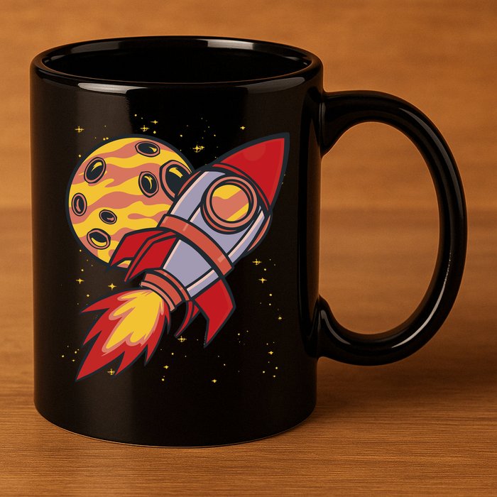 Rocket Spaceship Galaxy Retro 11oz C Handle Ceramic Mug