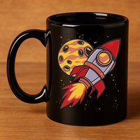 Rocket Spaceship Galaxy Retro 11oz C Handle Ceramic Mug