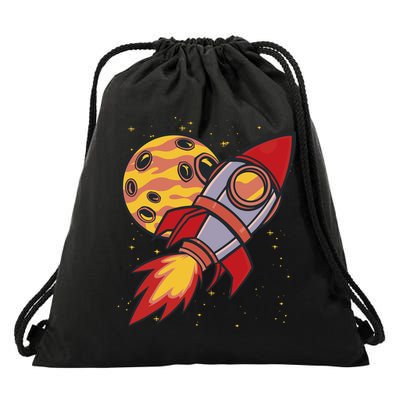 Rocket Spaceship Galaxy Retro Drawstring Bag