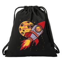 Rocket Spaceship Galaxy Retro Drawstring Bag