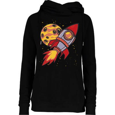 Rocket Spaceship Galaxy Retro Womens Funnel Neck Pullover Hood