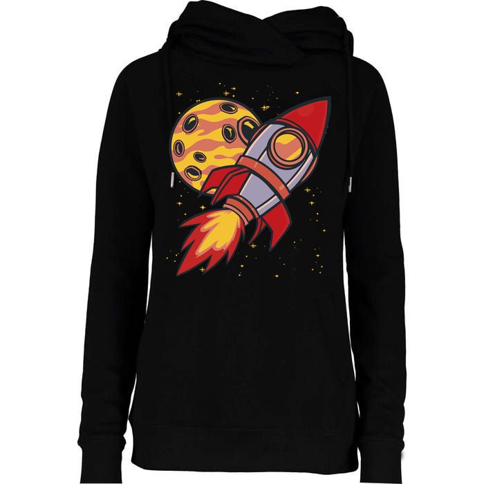 Rocket Spaceship Galaxy Retro Womens Funnel Neck Pullover Hood