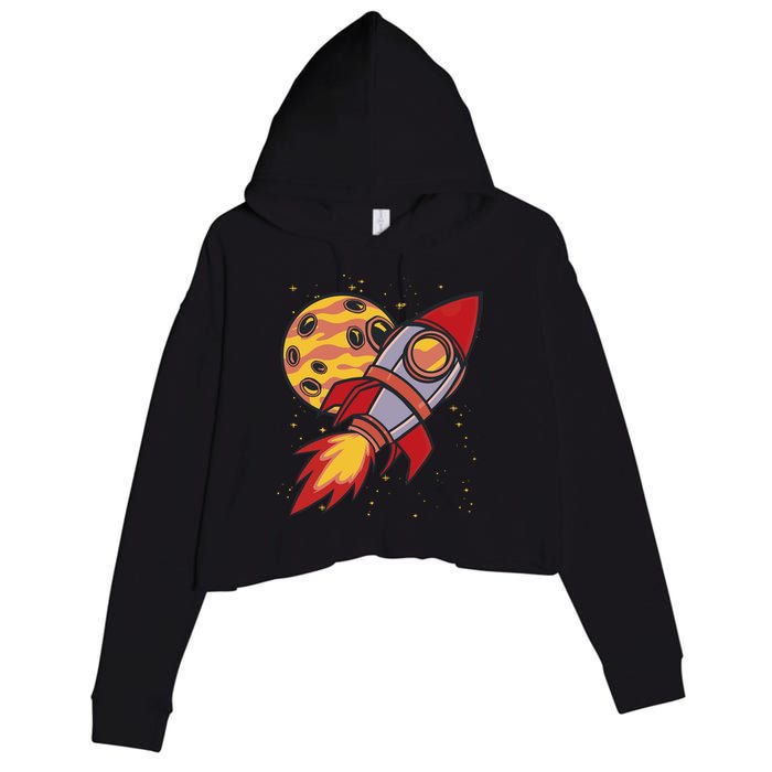 Rocket Spaceship Galaxy Retro Crop Fleece Hoodie