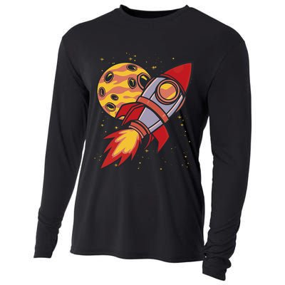 Rocket Spaceship Galaxy Retro Cooling Performance Long Sleeve Crew