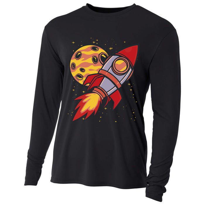 Rocket Spaceship Galaxy Retro Cooling Performance Long Sleeve Crew