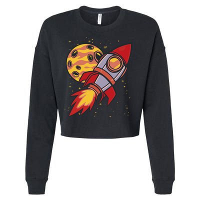 Rocket Spaceship Galaxy Retro Cropped Pullover Crew