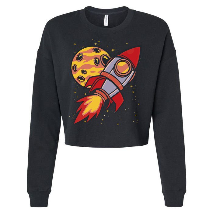 Rocket Spaceship Galaxy Retro Cropped Pullover Crew
