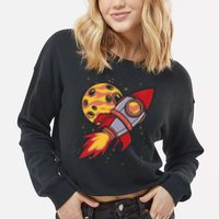 Rocket Spaceship Galaxy Retro Cropped Pullover Crew