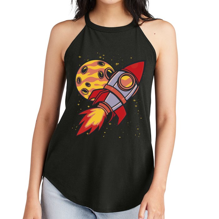 Rocket Spaceship Galaxy Retro Women's Perfect Tri Rocker Tank