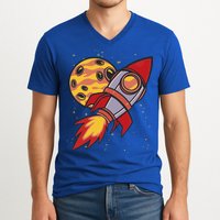 Rocket Spaceship Galaxy Retro V-Neck T-Shirt