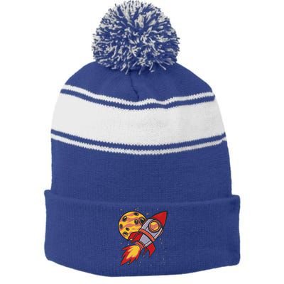 Rocket Spaceship Galaxy Retro Stripe Pom Pom Beanie