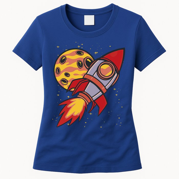 Rocket Spaceship Galaxy Retro Womens T-Shirt
