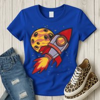 Rocket Spaceship Galaxy Retro Womens T-Shirt