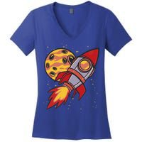 Rocket Spaceship Galaxy Retro Women's V-Neck T-Shirt