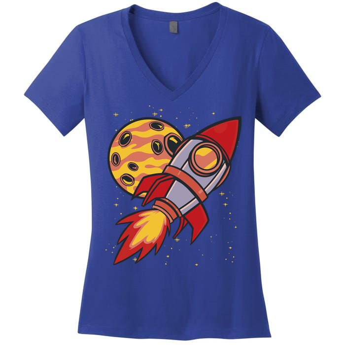 Rocket Spaceship Galaxy Retro Women's V-Neck T-Shirt