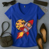 Rocket Spaceship Galaxy Retro Women's V-Neck T-Shirt