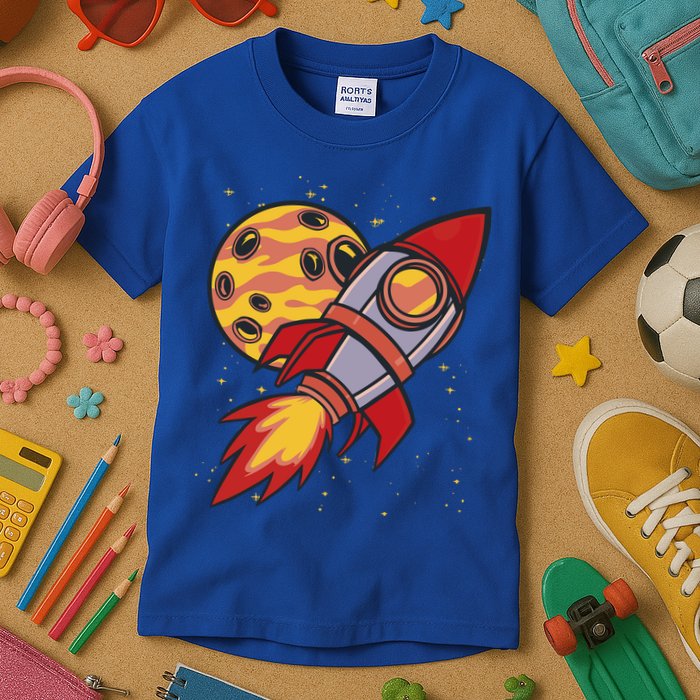 Rocket Spaceship Galaxy Retro Kids T-Shirt