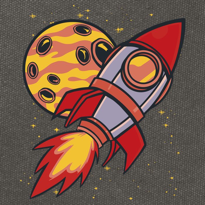 Rocket Spaceship Galaxy Retro Cotton Canvas Backpack