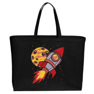 Rocket Spaceship Galaxy Retro Cotton Canvas Jumbo Tote