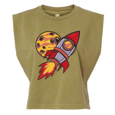 Rocket Spaceship Galaxy Retro Garment-Dyed Women's Muscle Tee