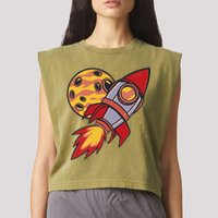 Rocket Spaceship Galaxy Retro Garment-Dyed Women's Muscle Tee