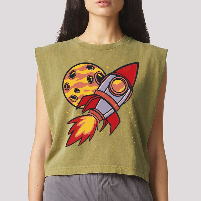 Rocket Spaceship Galaxy Retro Garment-Dyed Women's Muscle Tee