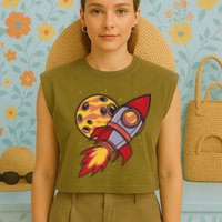 Rocket Spaceship Galaxy Retro Garment-Dyed Women's Muscle Tee